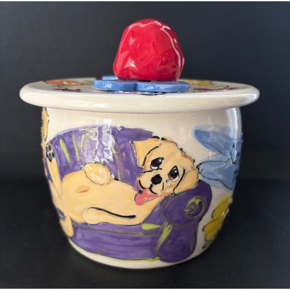 Hand Painted Ceramic Labrador Retriever Dog Treat Jar Love Makes Possible 5in - Picture 4 of 10